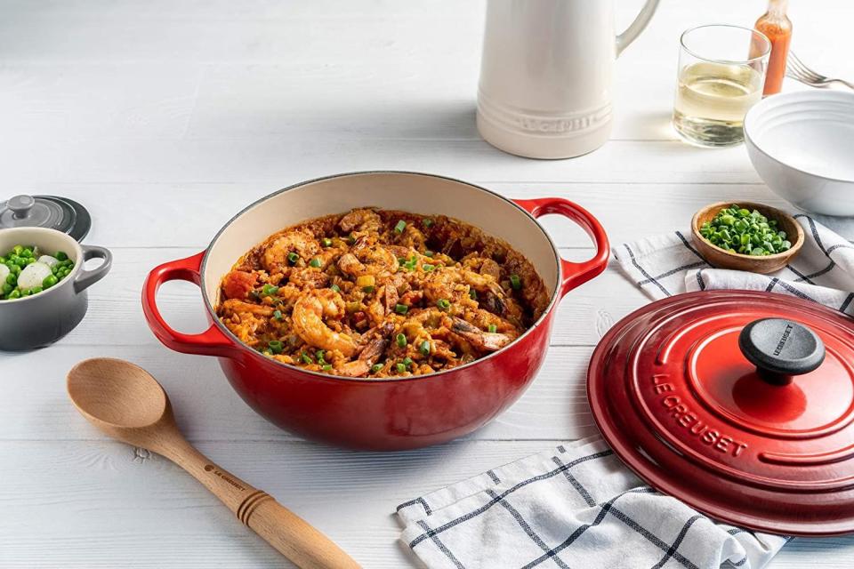 <p><strong>Le Creuset</strong></p><p>amazon.com</p><p><strong>$179.95</strong></p><p><a href="https://www.amazon.com/dp/B00SK5KJ30?tag=syn-yahoo-20&ascsubtag=%5Bartid%7C10050.g.33902499%5Bsrc%7Cyahoo-us" rel="nofollow noopener" target="_blank" data-ylk="slk:Shop Now;elm:context_link;itc:0;sec:content-canvas" class="link ">Shop Now</a></p><p>Le Creuset is considered by many to be the gold standard of <a href="https://www.goodhousekeeping.com/cooking-tools/cookware-reviews/" rel="nofollow noopener" target="_blank" data-ylk="slk:cookware;elm:context_link;itc:0;sec:content-canvas" class="link ">cookware</a>. This versatile 3.5-quart sauteuse oven will be perfect for all the casseroles, soups and one-pot meals you're sure to make this fall. </p>