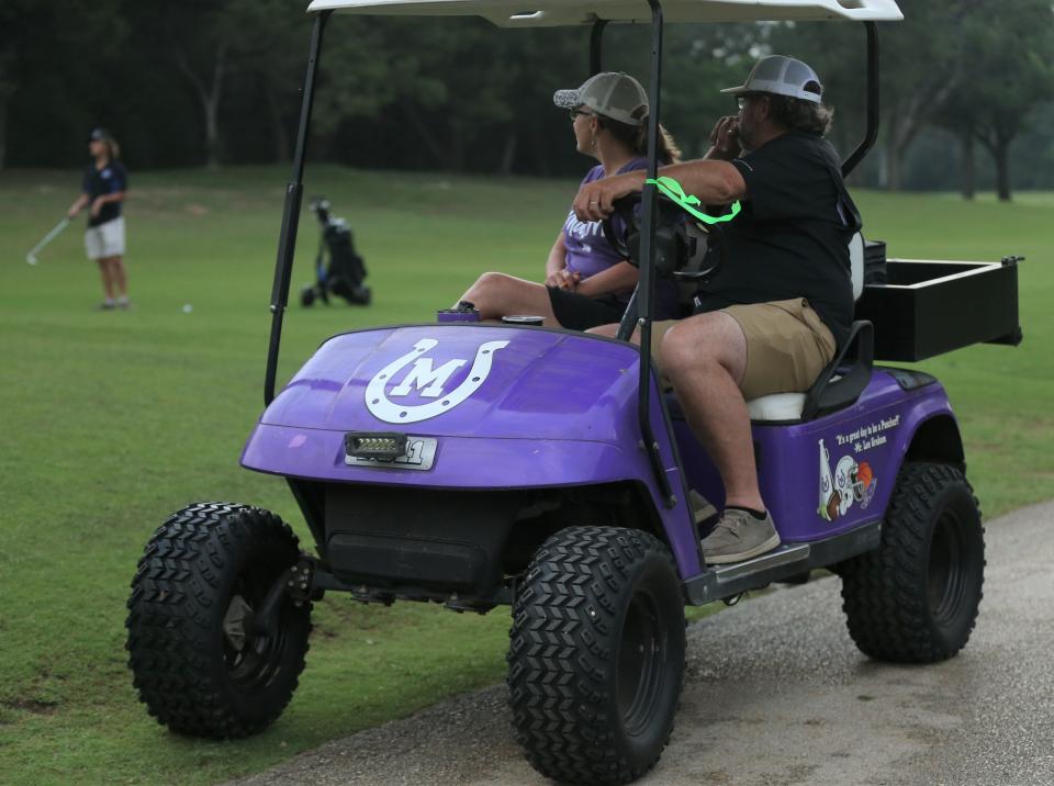 Mason's Kurt and Jennifer Wofford were riding in style watching their son, Ivan Wofford, and the Punchers at the UIL Class 2A Boys State Golf Tournament at Lions Municipal Golf Course in Austin on Monday, May 9, 2022.