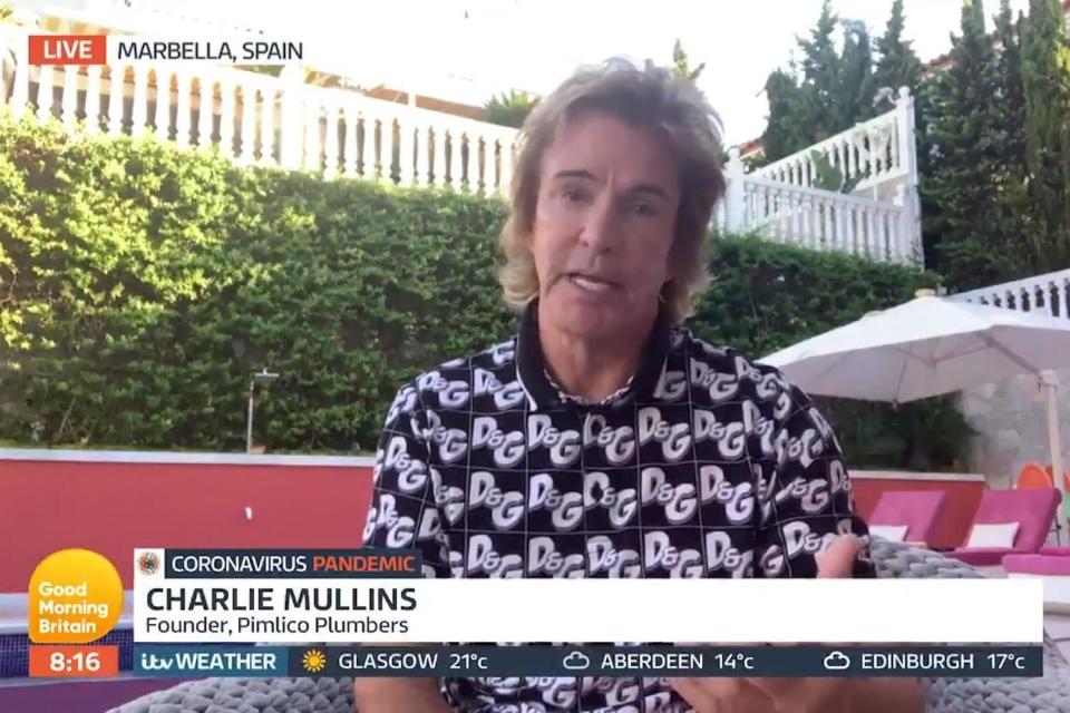 Charlie Mullins spoke to Good Morning Britain via video link from his Marbella home