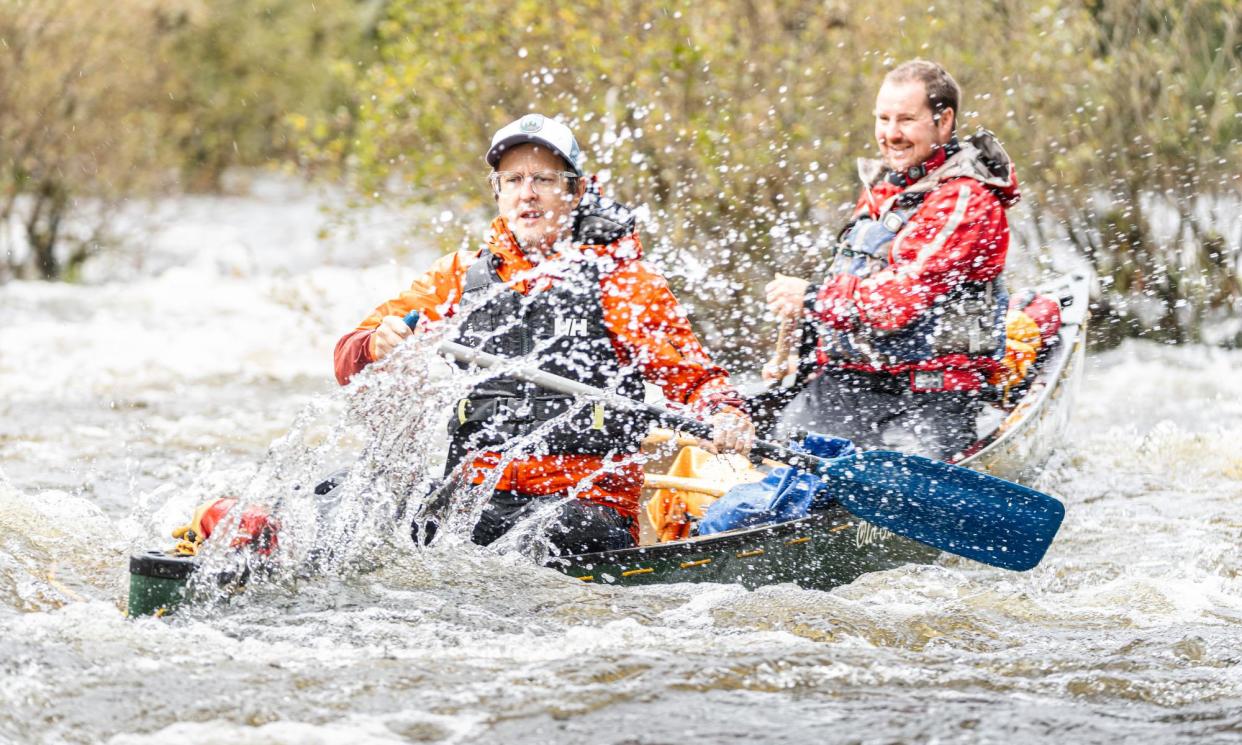 <span>Messing about in a boat … Mike MacEacheran (right) with his guide Craig Reid on the River Tweed</span><span>Photograph: PR</span>