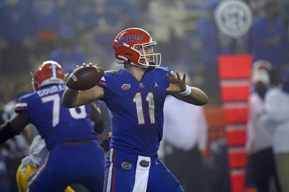 Florida quarterback Kyle Trask had two interceptions against LSU. (AP Photo/John Raoux)