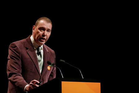 Jeffrey Gundlach, CEO of DoubleLine Capital LP, presents during the 2018 Sohn Investment Conference in New York City, U.S., April 23, 2018. REUTERS/Brendan McDermid