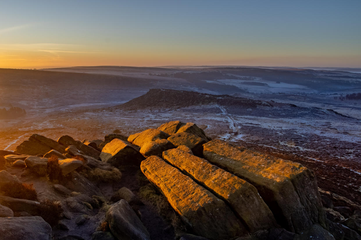 Burbage Valley with the Kit Kat stones on Higger Tor in the foreground