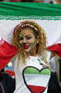 <p>An Iranian fan inside the stadium before the match </p>