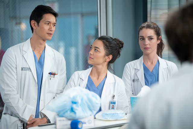 <p>Anne Marie Fox/Disney</p> Harry Shum Jr., Midori Francis and Adelaide Kane on 'Grey's Anatomy'.