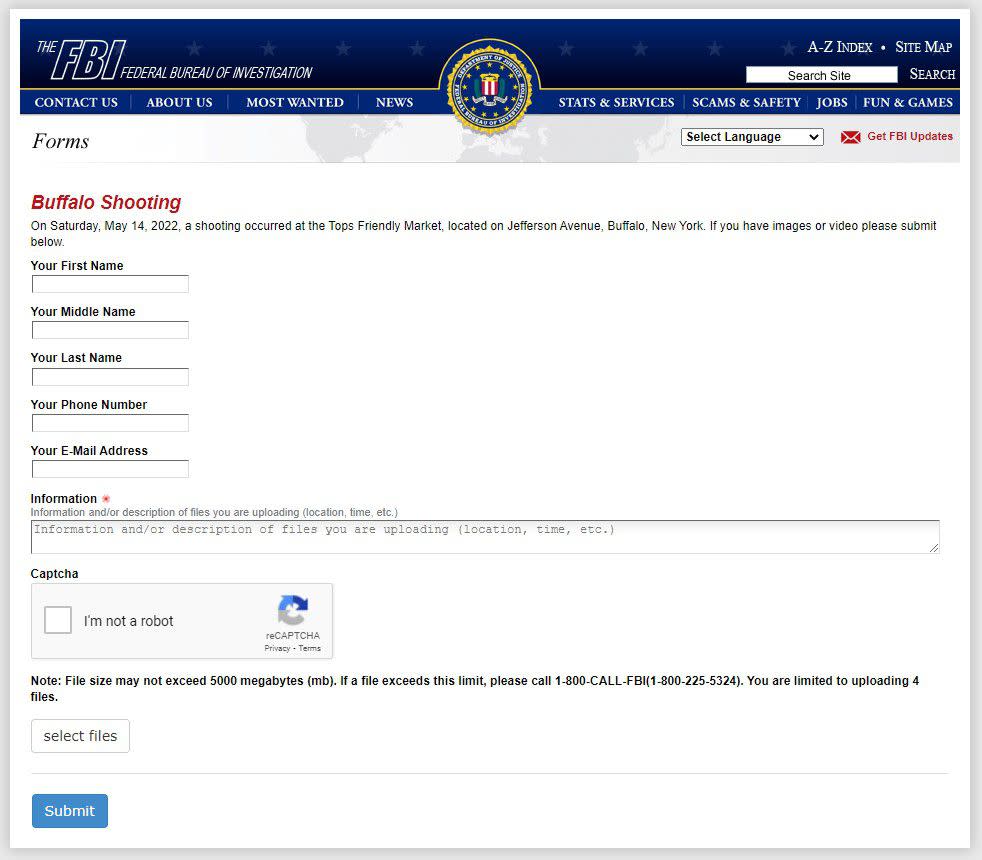 The FBI's new webpage launched to get public's help in Buffalo shooter investigation.