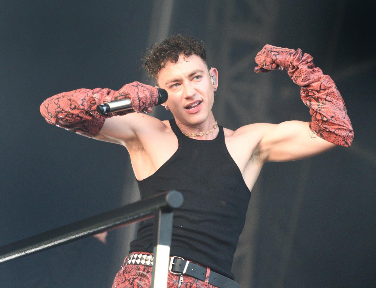 LONDON, ENGLAND - JUNE 04: Olly Alexander of Years & Years headlines the main stage at the Mighty Hoopla Festival 2023 at Brockwell Park on June 04, 2023 in London, England. (Photo by Gus Stewart/Redferns)