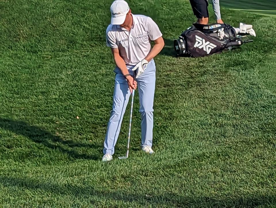 Ben Griffin lines up a chip on the fifth hole at the Players Championship in Friday's second round at the Players Stadium Course at TPC Sawgrass.