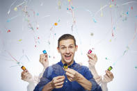 <p>There’s definitely cause for a celebration here, as Andre Ortolf can pop 78 party poppers in one minute – more than one a second. (PA) </p>