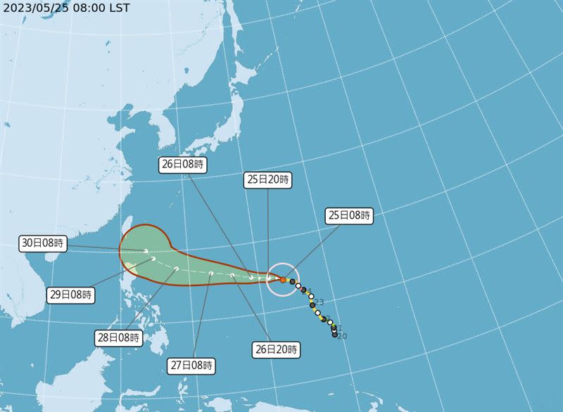 中央氣象局表示，強烈颱風瑪娃以每小時18公里速度，向西北西進行。（圖／翻攝自氣象局）