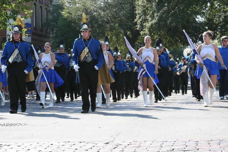 The Mighty Marching Pirate Band marches up Fernandina Beach's Centre Street in this 2006 photo from Fernandina Beach High School's homecoming parade. FBHS was among facilties that state recently honored as "schools of excellence."