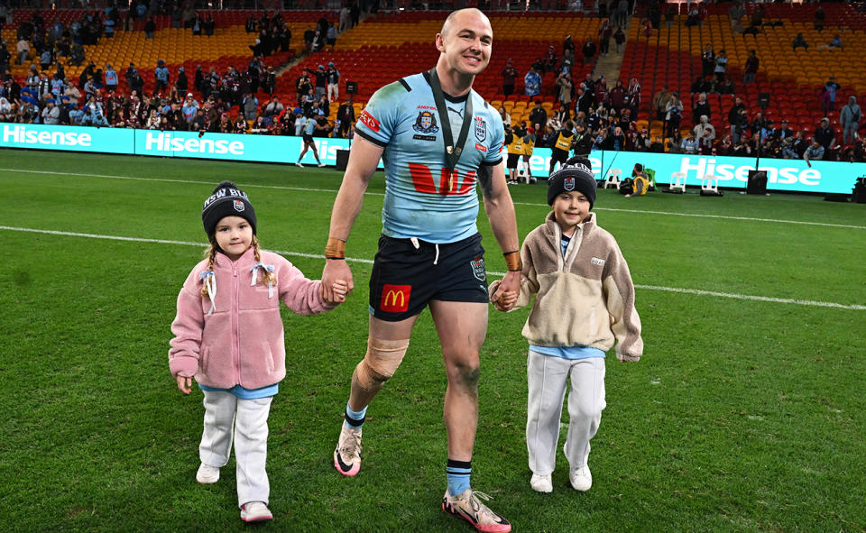 Dylan Edwards, pictured here after winning the State of Origin series.