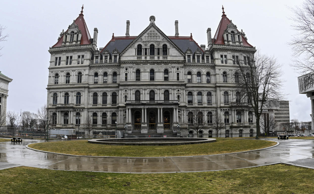 The New York state Capitol is seen, Monday, March 13, 2023, in Albany, N.Y. (AP Photo/Hans Pennink)