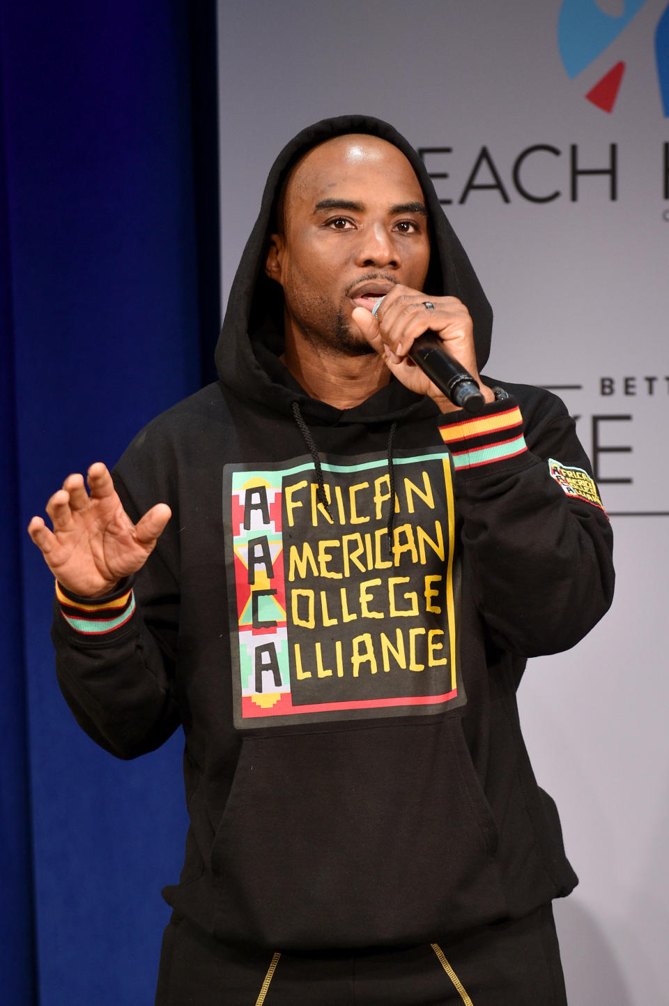 NEW YORK, NY - MAY 05:  Charlamagne tha God speaks onstage during MTV's 2017 College Signing Day With Michelle Obama at The Public Theater on May 5, 2017 in New York City.  (Photo by Bryan Bedder/Getty Images for MTV)