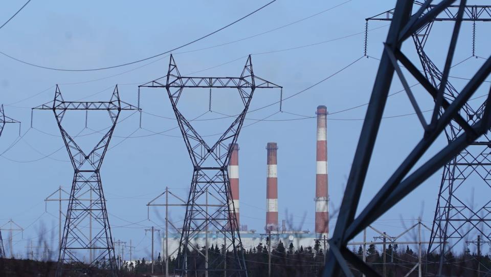 Powerlines linking the aging Holyrood Thermal Generating Station to the provincial electricity grid, last March.