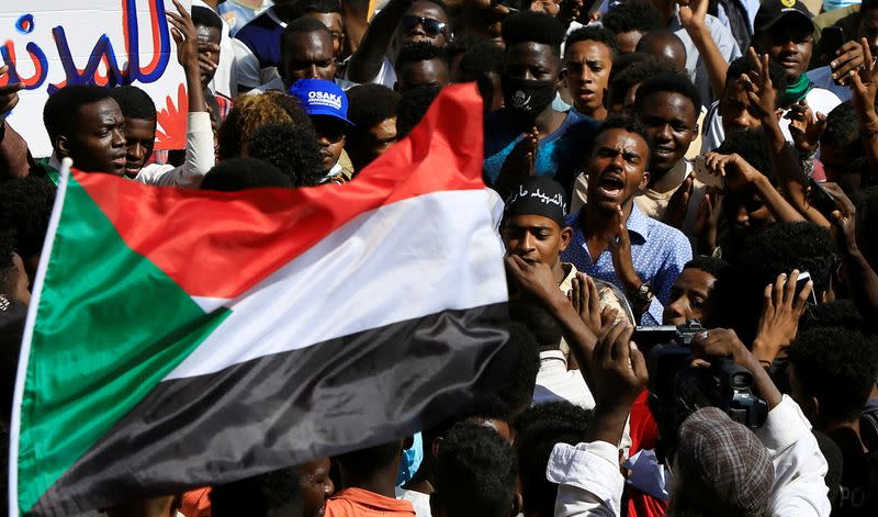 Sudanese protesters gather ahead of a rally in Khartoum