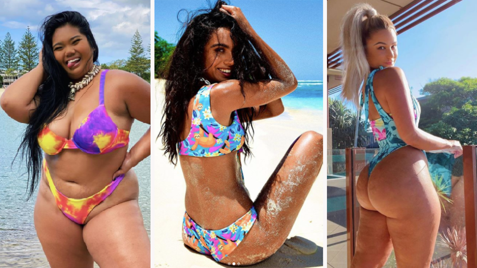 Three women pose in moana bikini brand body diversity