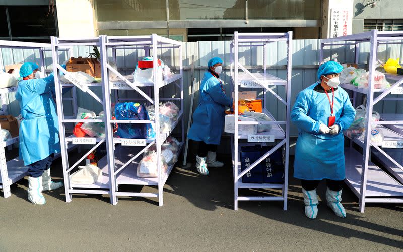 Residential compound under lockdown after a case of the Omicron variant was detected, in Beijing