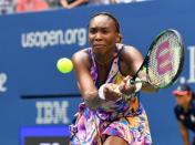 Sept 5, 2016; New York, NY, USA; Venus Williams of the USA hits to Karolina Pliskova of the Czech Republic on day eight of the 2016 U.S. Open tennis tournament at USTA Billie Jean King National Tennis Center. Mandatory Credit: Robert Deutsch-USA TODAY Sports