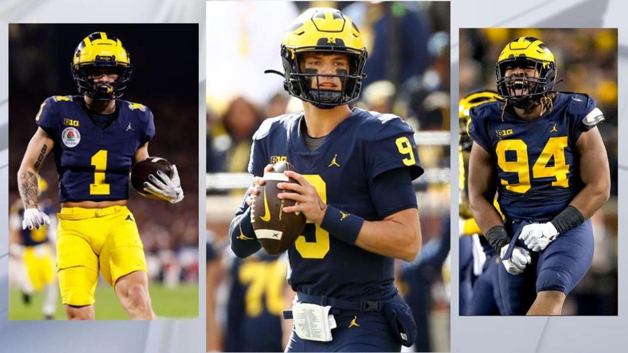 <div>Top Michigan football prospects: Roman Wilson, left (Photo by Ryan Kang/Getty Images), JJ McCarthy (Photo by Mike Mulholland/Getty Images), Kris Jenkins (Photo by Nic Antaya/Getty Images)</div>