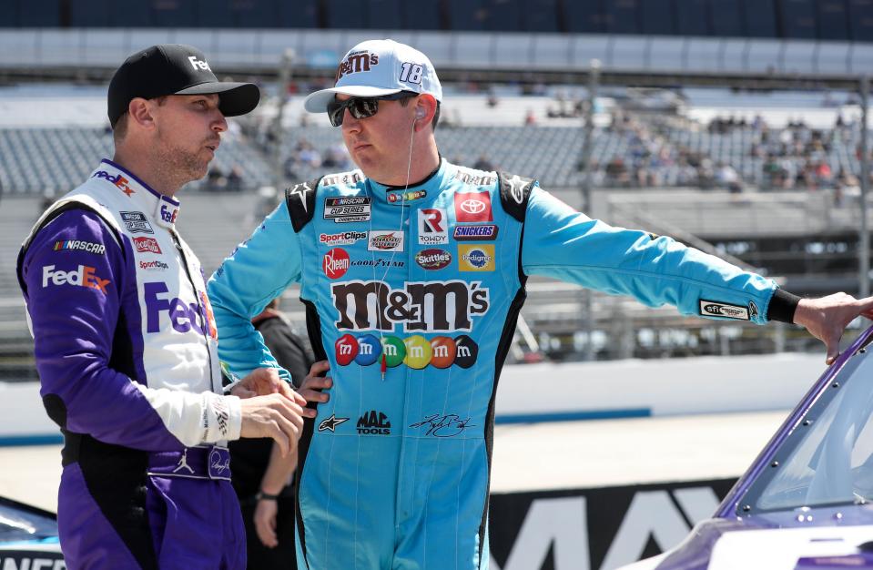 Ladies and gentlemen, your top two finishers at Pocono, Denny Hamlin and Kyle Busch. Oh, wait, not so fast . . .