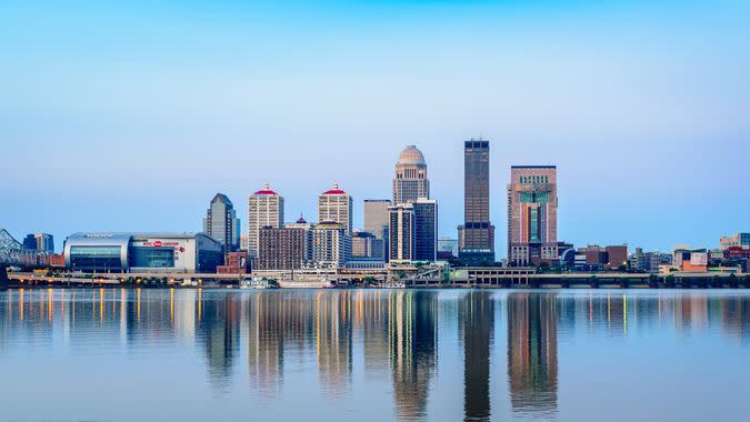 LOUISVILLE, KENTUCKY, USA - JUNE 12, 2016: Louisville, located on the banks of the Ohio River, is home to the Kentucky Derby and the hometown of Muhammad Ali.