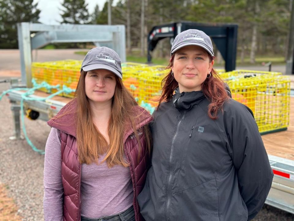 Hanna Vatcher and Sahra Skripsky from CanFish travelled to Tignish to give Alden Gauden 10 ropeless traps, and show him how they work.