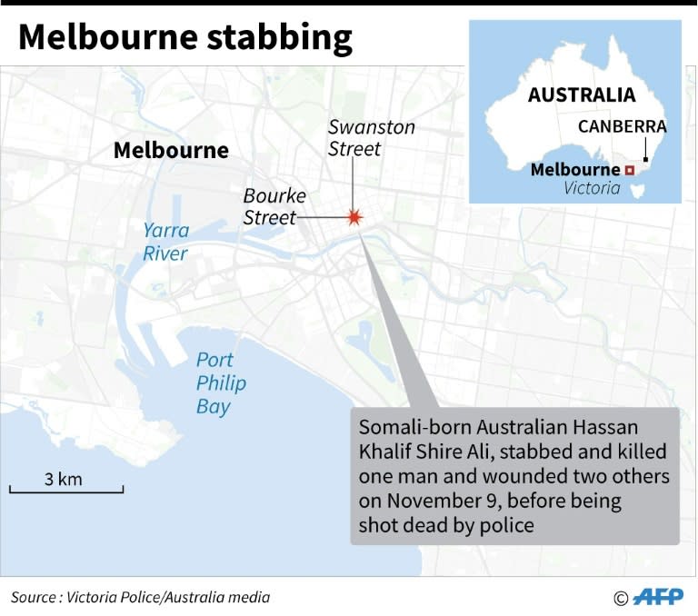 Map of Melbourne locating a fatal stabbing incident on November 9