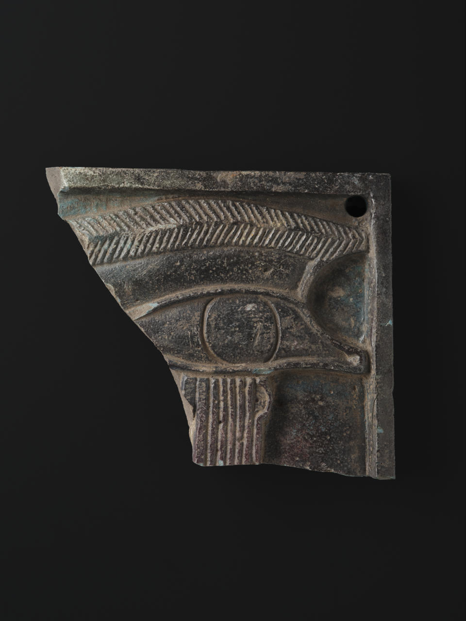 Fragment of a faience plaque depicting the Eye of Horus, Late or Ptolemaic Period (about 664-30 BC) (National Museums Scotland)