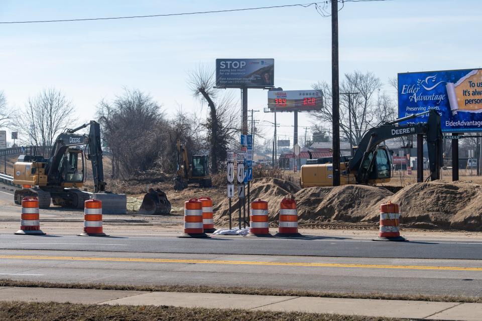 Road construction off 2nd Street at the overpass of U.S. 41 in Henderson, Ky., Wednesday, Feb. 7, 2024.