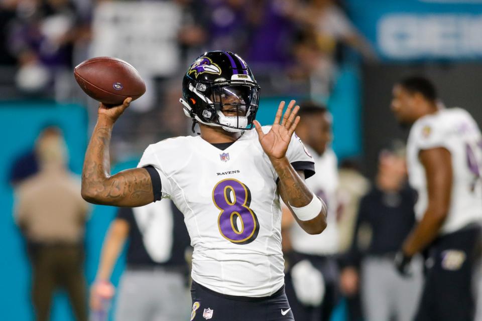 Lamar Jackson leads the Baltimore Ravens to two Super Bowl championships, becomes a member of the College and Pro Football Halls of Fame - and goes into TV.