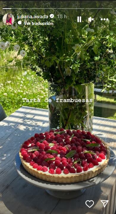 La tarta de frambuesas que compartió Juliana Awada en su cuenta de Instagram