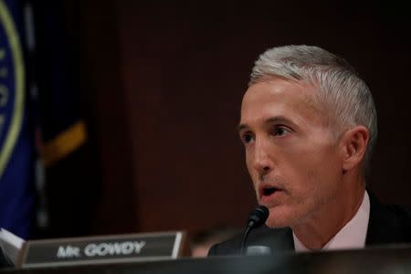 Rep. Trey Gowdy (R-SC) asks questions as former U.S. Secretary of Homeland Security Jeh Johnson testifies about Russian meddling in the 2016 election before the House Intelligence Committee on Capitol Hill in Washington, U.S., June 21, 2017. REUTERS/Aaron P. Bernstein