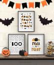 <p>Print and frame these graphic signs and display on your mantle, walls, or tabletop. Easy-to-read Halloween messages include “boo,” “trick or treat,” and “double double toil and trouble.”<br></p><p><em><a href="https://www.clementinecreative.co.za/free-printable-halloween-wall-art-modern-prints-for-your-halloween-decor/" rel="nofollow noopener" target="_blank" data-ylk="slk:Get the printable at Clementine Creative »;elm:context_link;itc:0;sec:content-canvas" class="link ">Get the printable at Clementine Creative »</a></em></p>