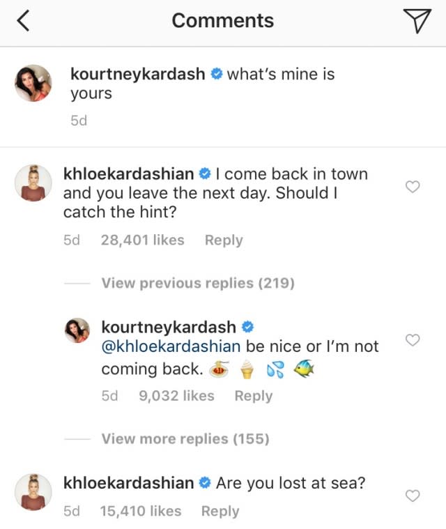 Khloe had previously teased her sister that she left on vacation when she just returned to Los Angeles.