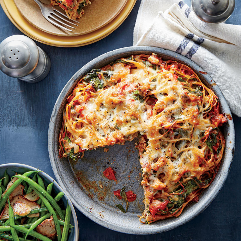 Sausage and Spinach Spaghetti Pie