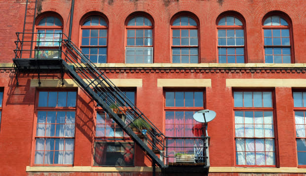 fire escape on red brick...