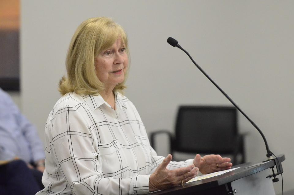 Mary Ellen Donat speaks in opposition to a proposed housing development off South 37th Street in the east side of Richmond at Monday night's Richmond Common Council meeting, April 15, 2024.