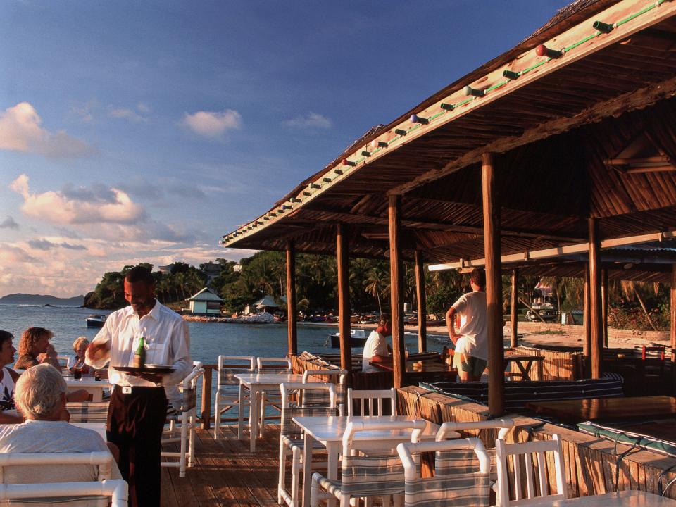 Basil's bar in Mustique on the oceanfront
