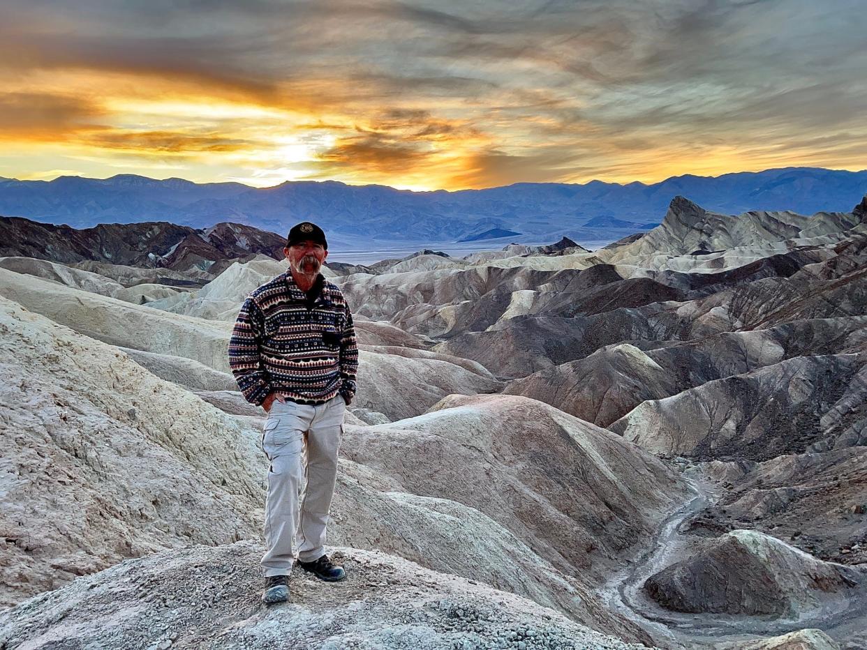 Adventurer and former Fire Chief Sid Hultquist explores Zabriskie Point in Death Valley National Park.