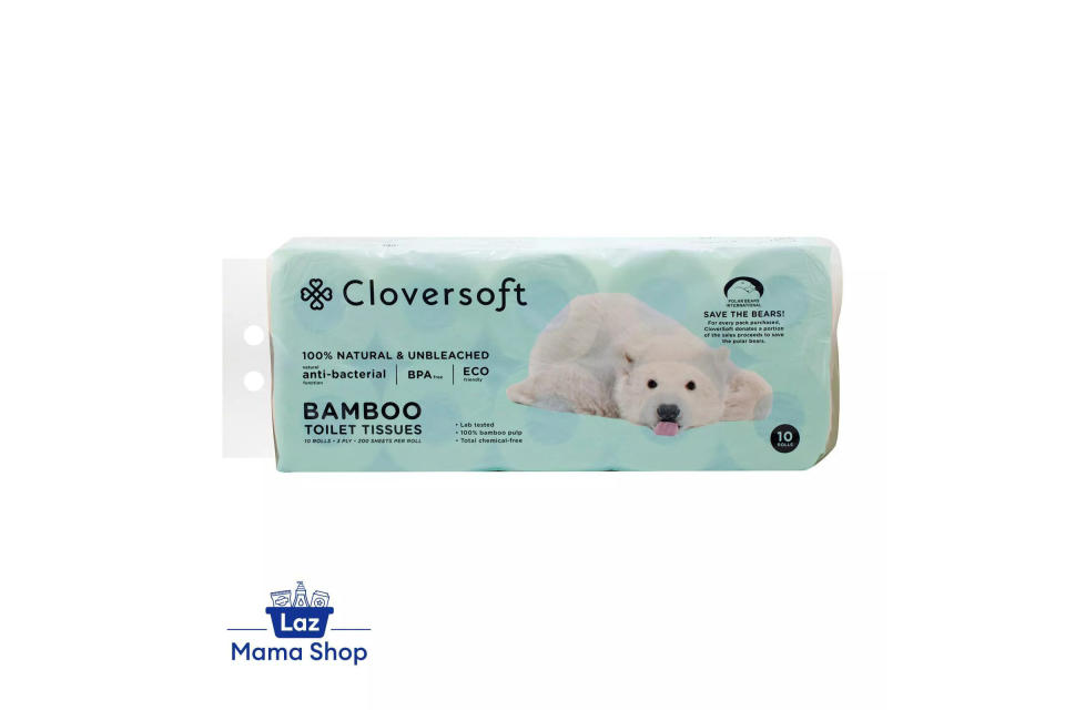 Cloversoft Plant-Based Unbleached Bamboo Toilet Tissues 3 Ply 10 Rolls x 200 Sheets. (Photo: Lazada SG)
