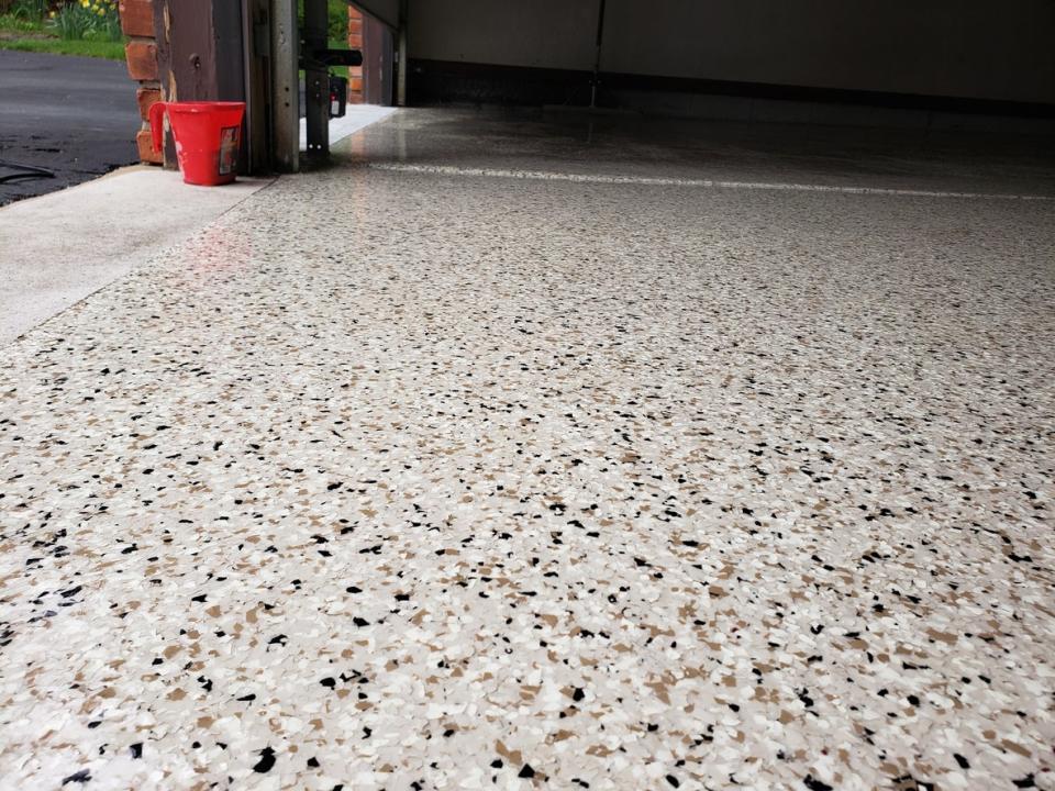 A close up of a sealed garage floor.