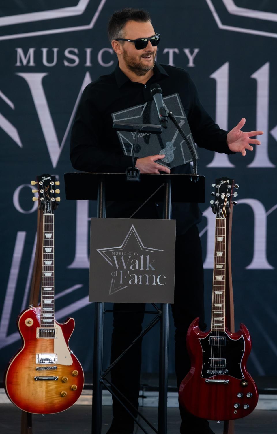 Eric Church accepts his induction plaque, Music City Walk of Fame induction ceremony, May 4, 2023