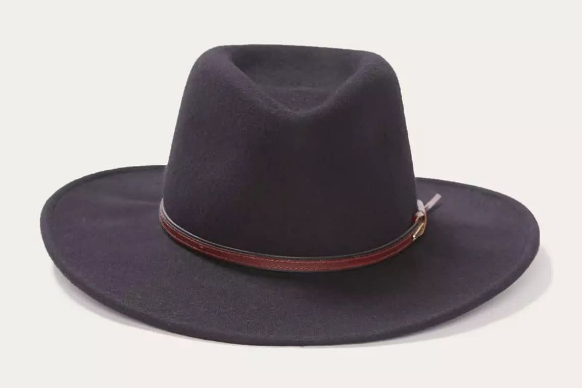 Stetson Men's Bozeman black outdoor hat with thin decorative brown belt around the rim.