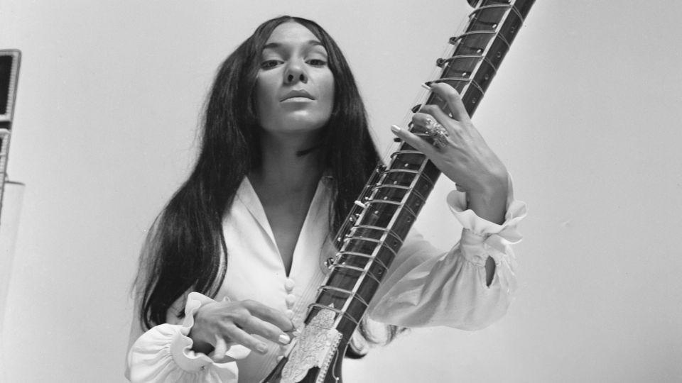 Sainte-Marie is pictured with a sitar in May 1966. - Reg Burkett/Express/Hulton Archive/Getty Images