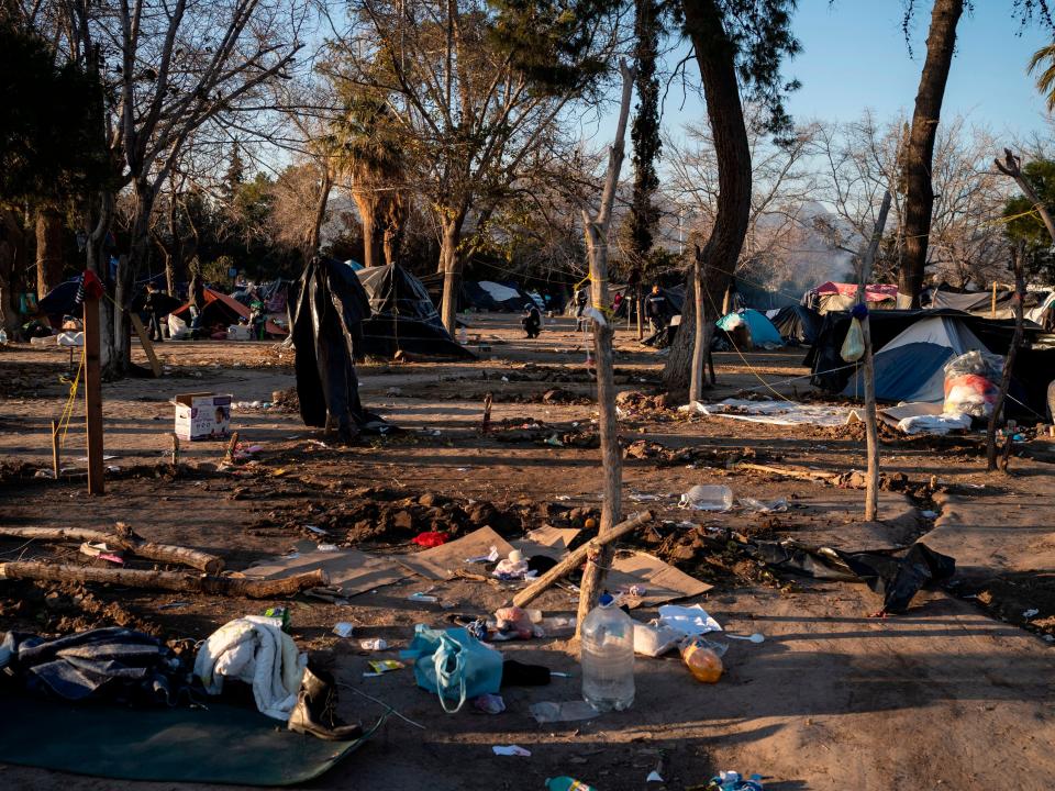 The remnants of campsites where families from the Mexican state of Michoacan had been camped out are pictured at Chamizal Park near Bridge of the Americas on December 19, 2019 in Ciudad Juarez, Mexico.