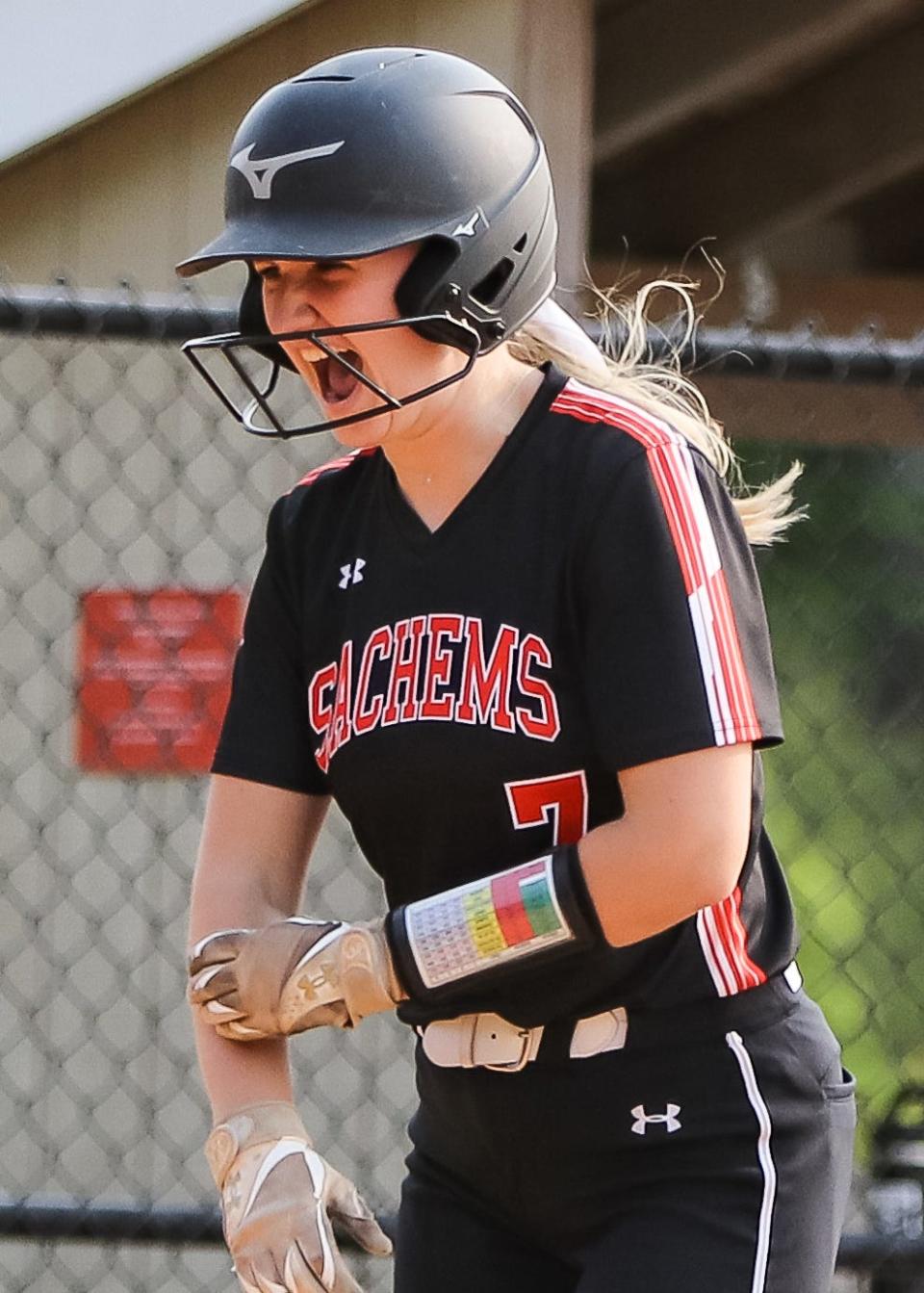 Middleboro's Paige Rooney celebrates a home run during a game against Silver Lake on Wednesday, May 24, 2023.