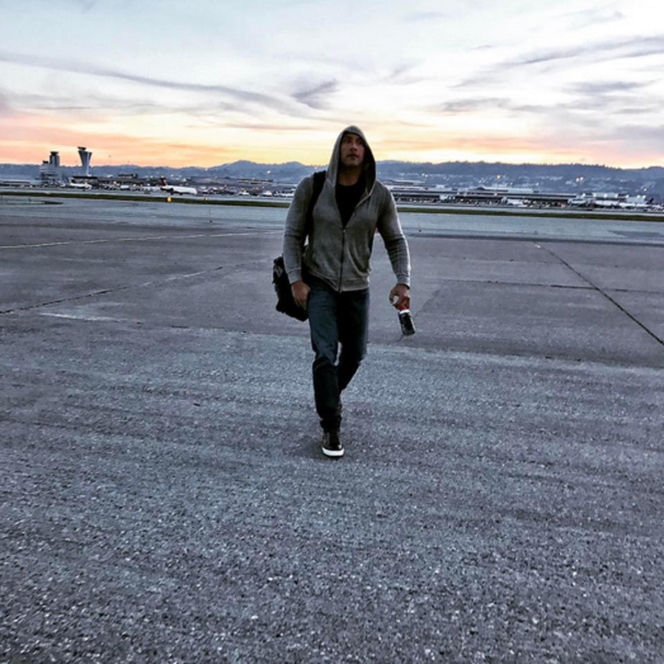 <p>He may be working — he's shooting his HBO series <em>Ballers</em>—in the Bay Area, but as Dwayne Johnson points out in his Instagram post, he's also visiting his home: "Where I was born. Full circle. Grateful," he writes.</p>