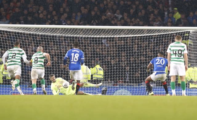 Celtic goalkeeper Fraser Forster saved Alfredo Morelos' penalty