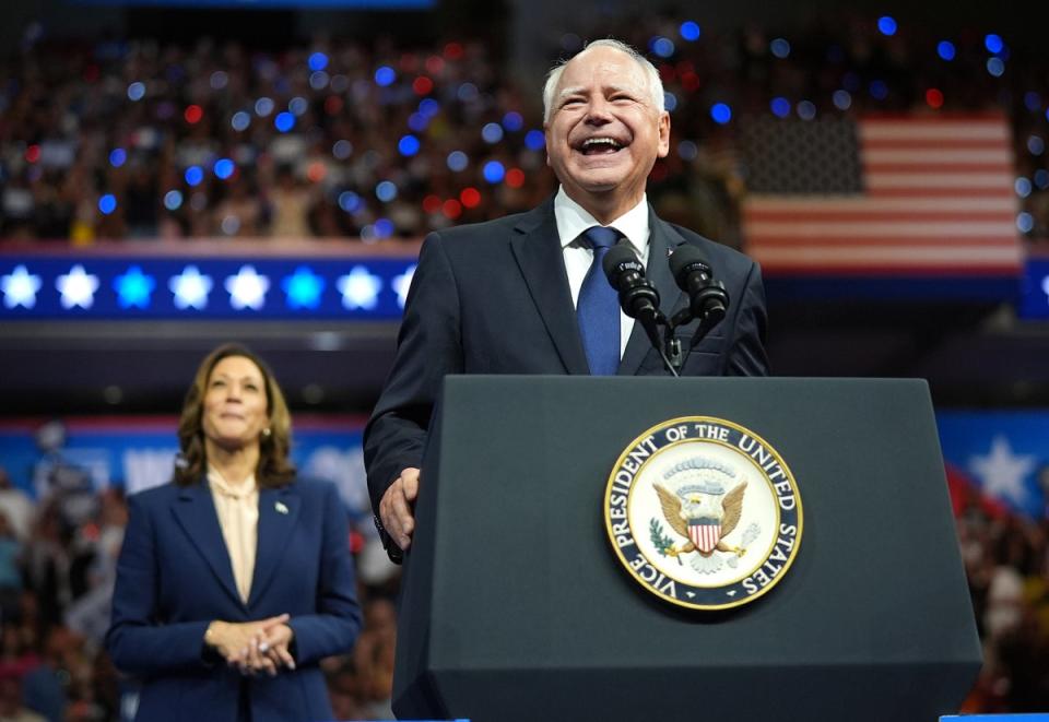 Tim Walz pulls no punches in first speech as Harris’s running mate at